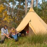 Koen Arts and his wife Gina in front of the tipi