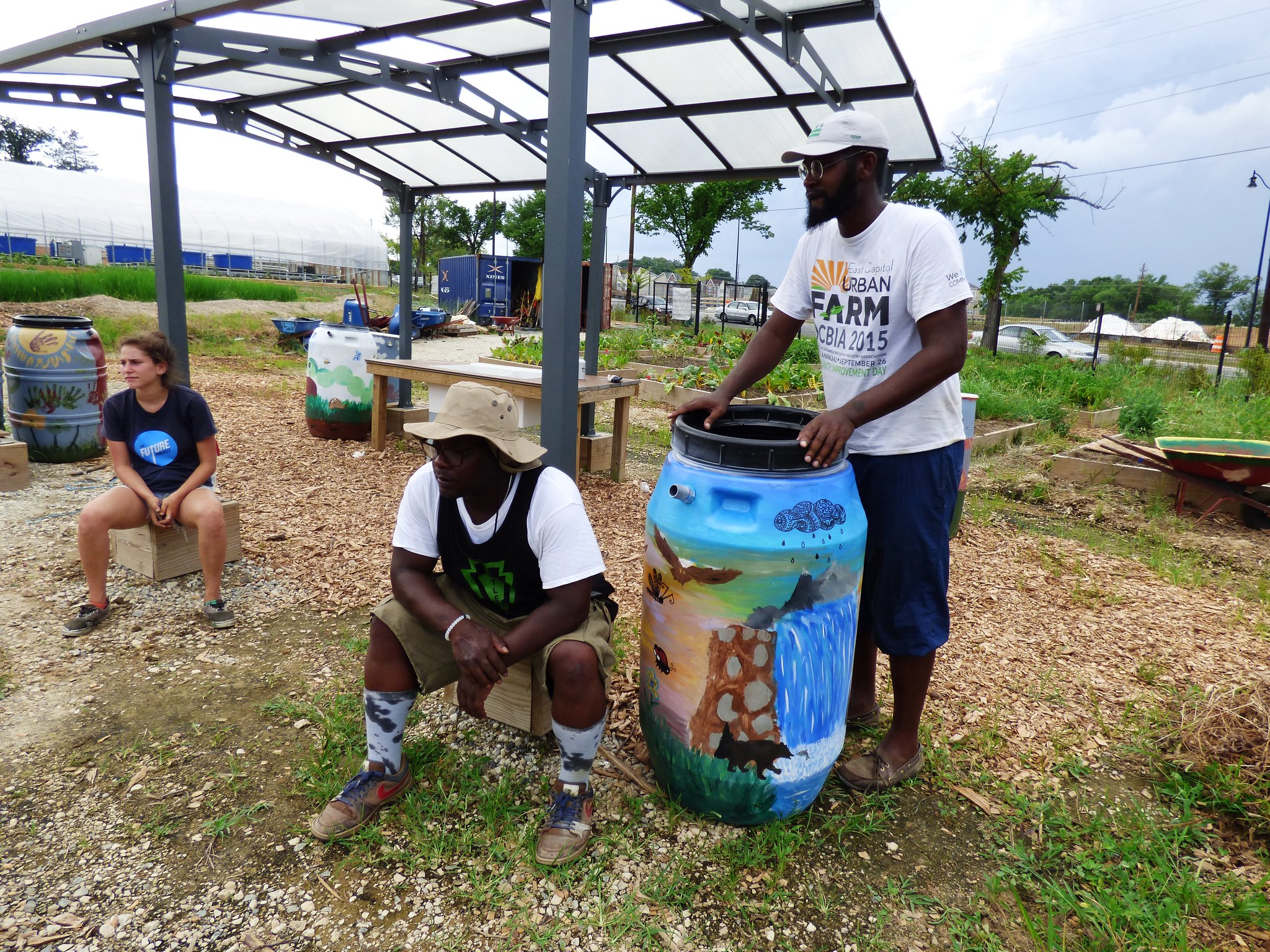 Studenten bij de urban farm in Washington.